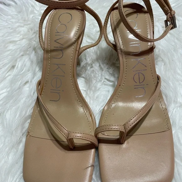Calvin Klein Tan Heeled Sandals with Ankle Straps - Picture 3 of 5